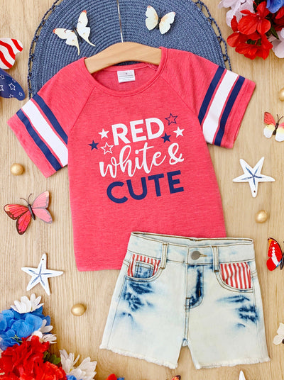 Girls 4th of July Clothes | Red, White, & Cute Top & Denim Shorts Set