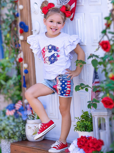 Girls 4th of July Top and Denim Shorts Set - Mia Belle Girls
