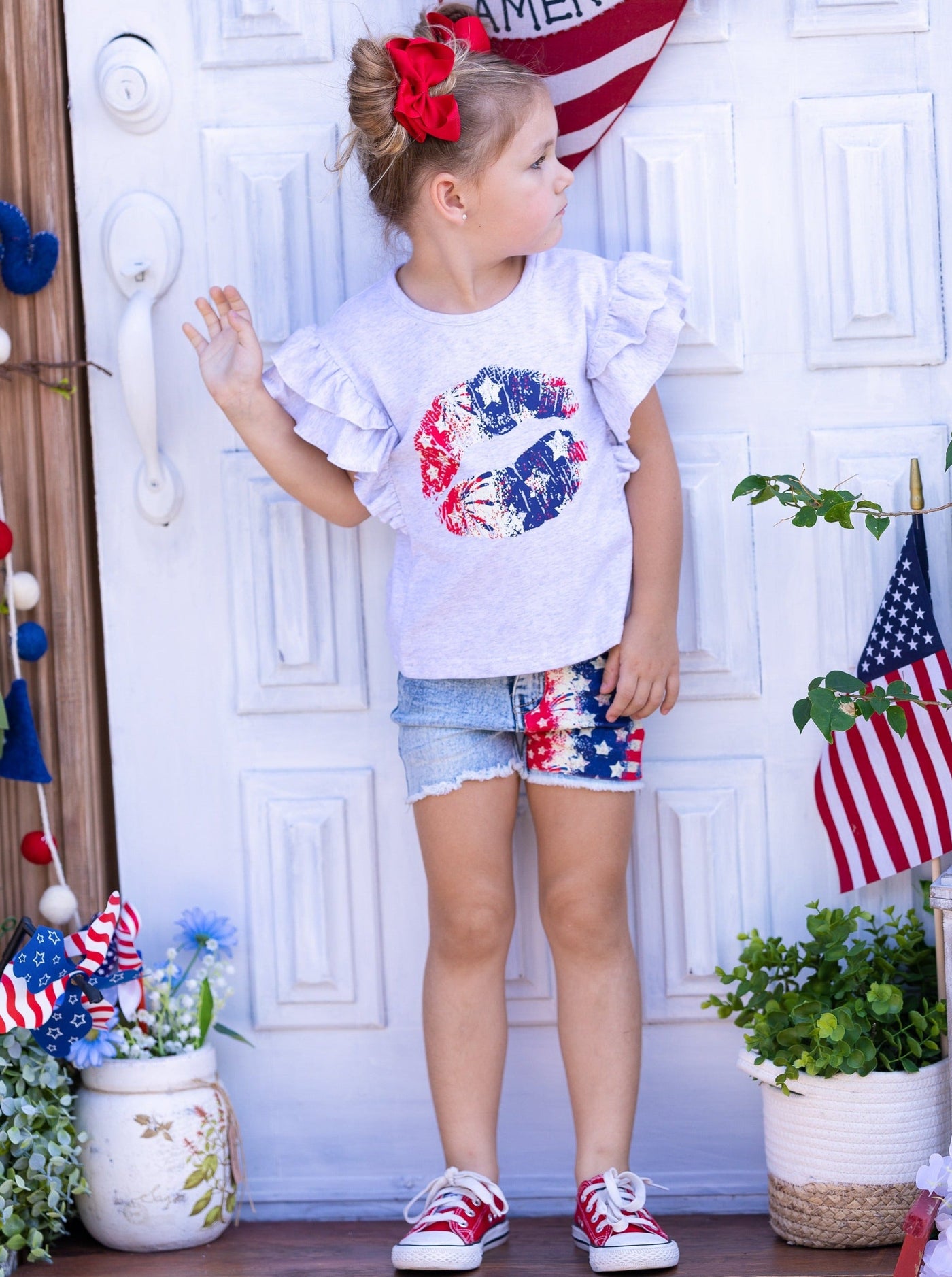 Girls 4th of July Top and Denim Shorts Set - Mia Belle Girls