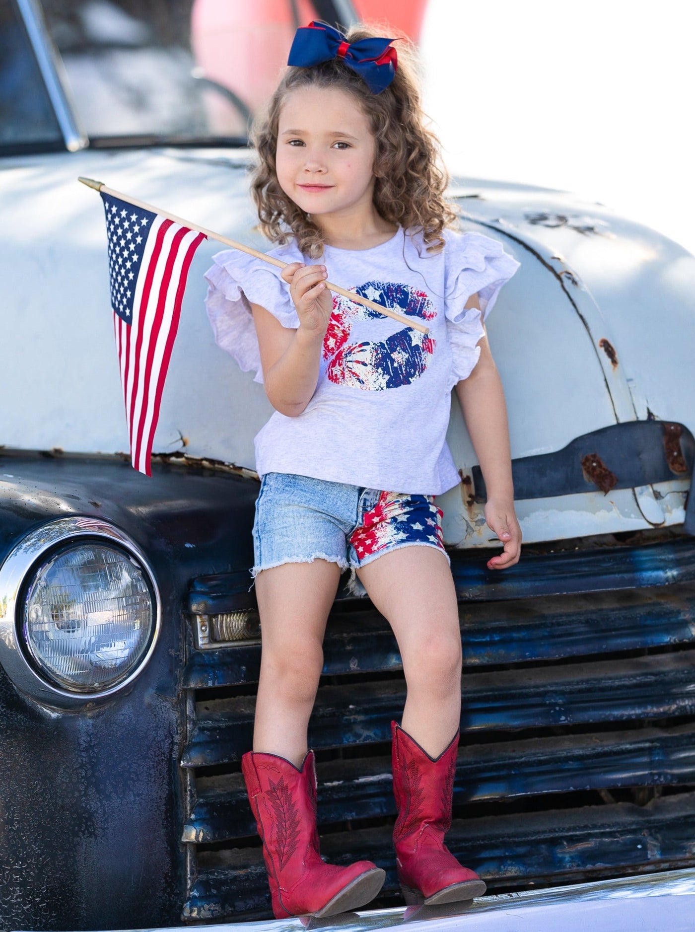 Girls 4th of July Top and Denim Shorts Set - Mia Belle Girls