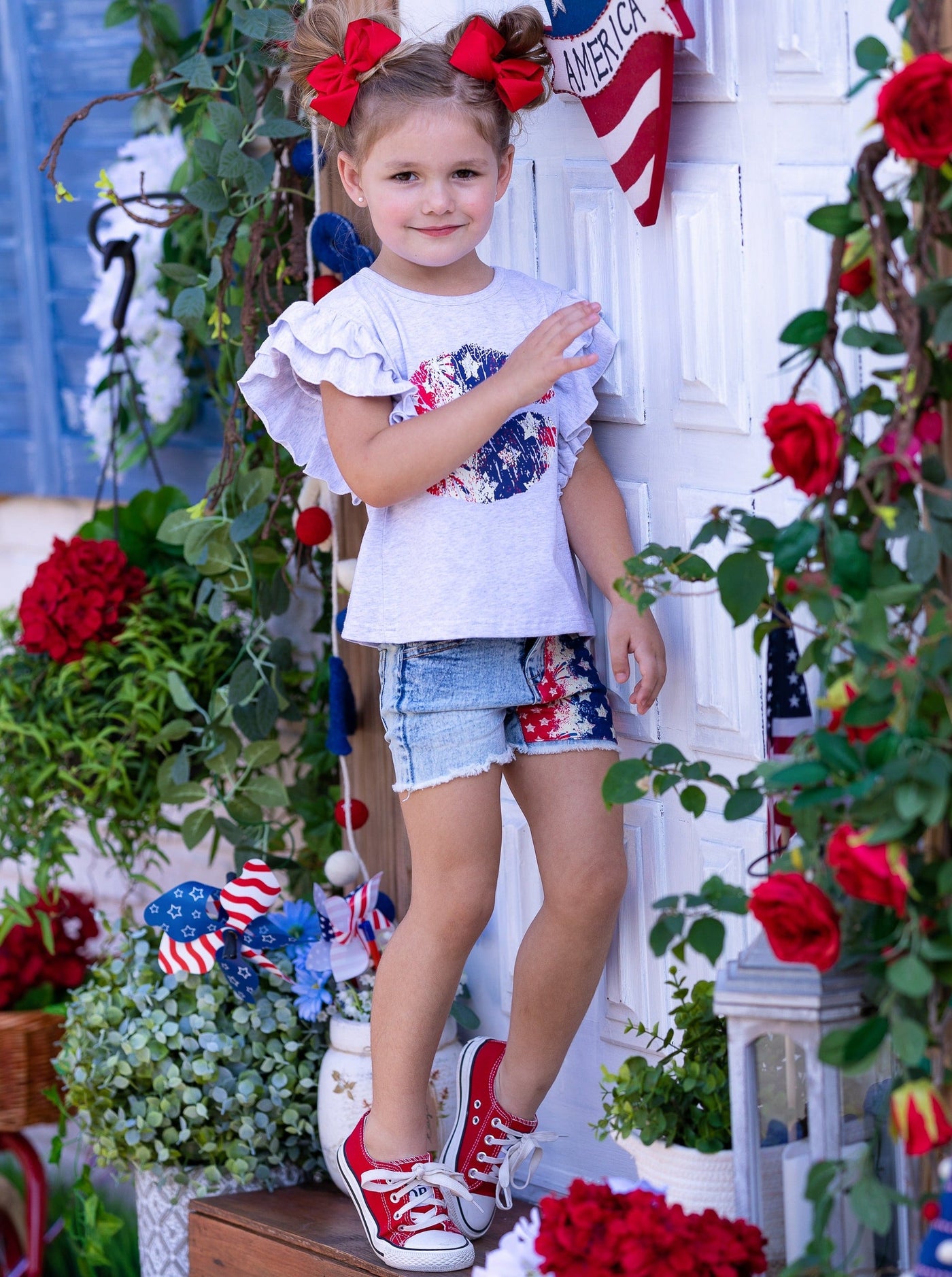 Girls 4th of July Top and Denim Shorts Set - Mia Belle Girls