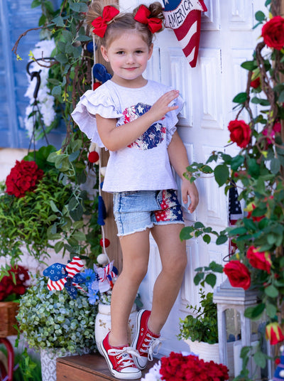Girls 4th of July Top and Denim Shorts Set - Mia Belle Girls