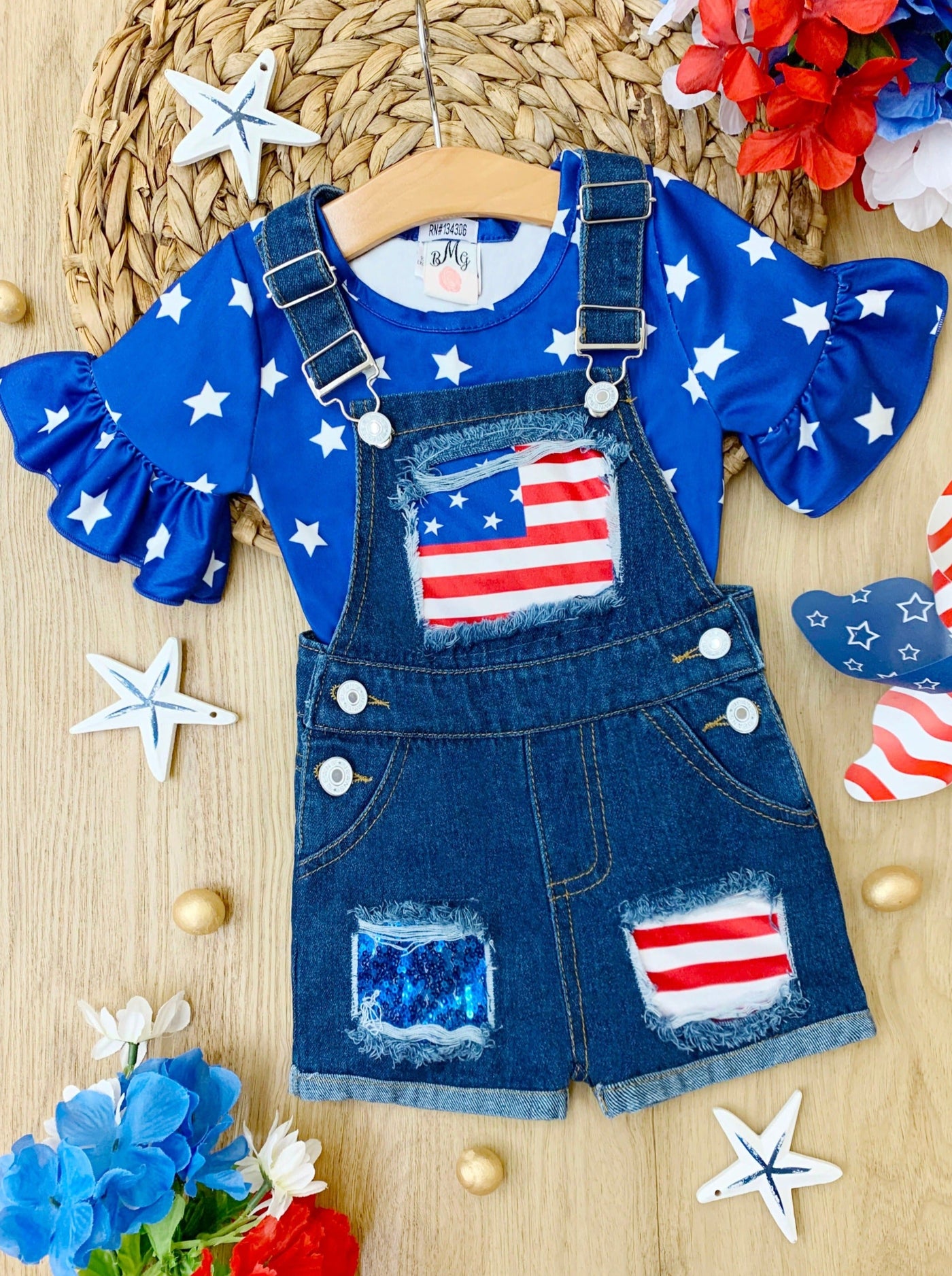 Girls 4th of July Outfits | Sequin Overall Set - Mia Belle Girls