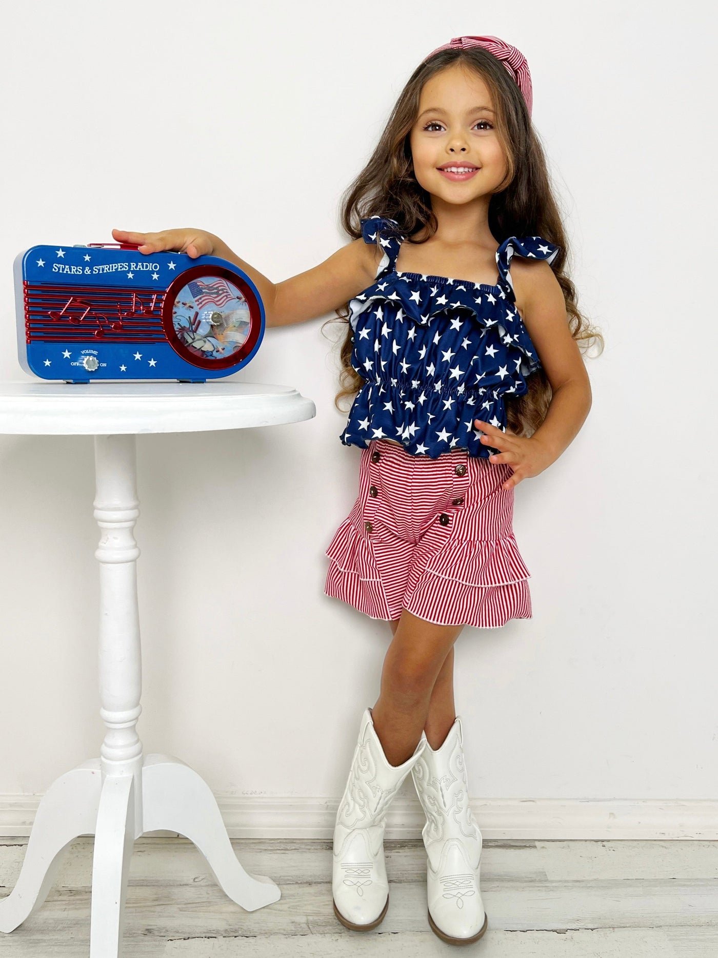 Girls 4th of July Outfits | Ruched Star Top & Striped Shorts Set
