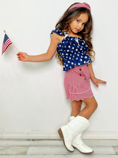 Girls 4th of July Outfits | Ruched Star Top & Striped Shorts Set