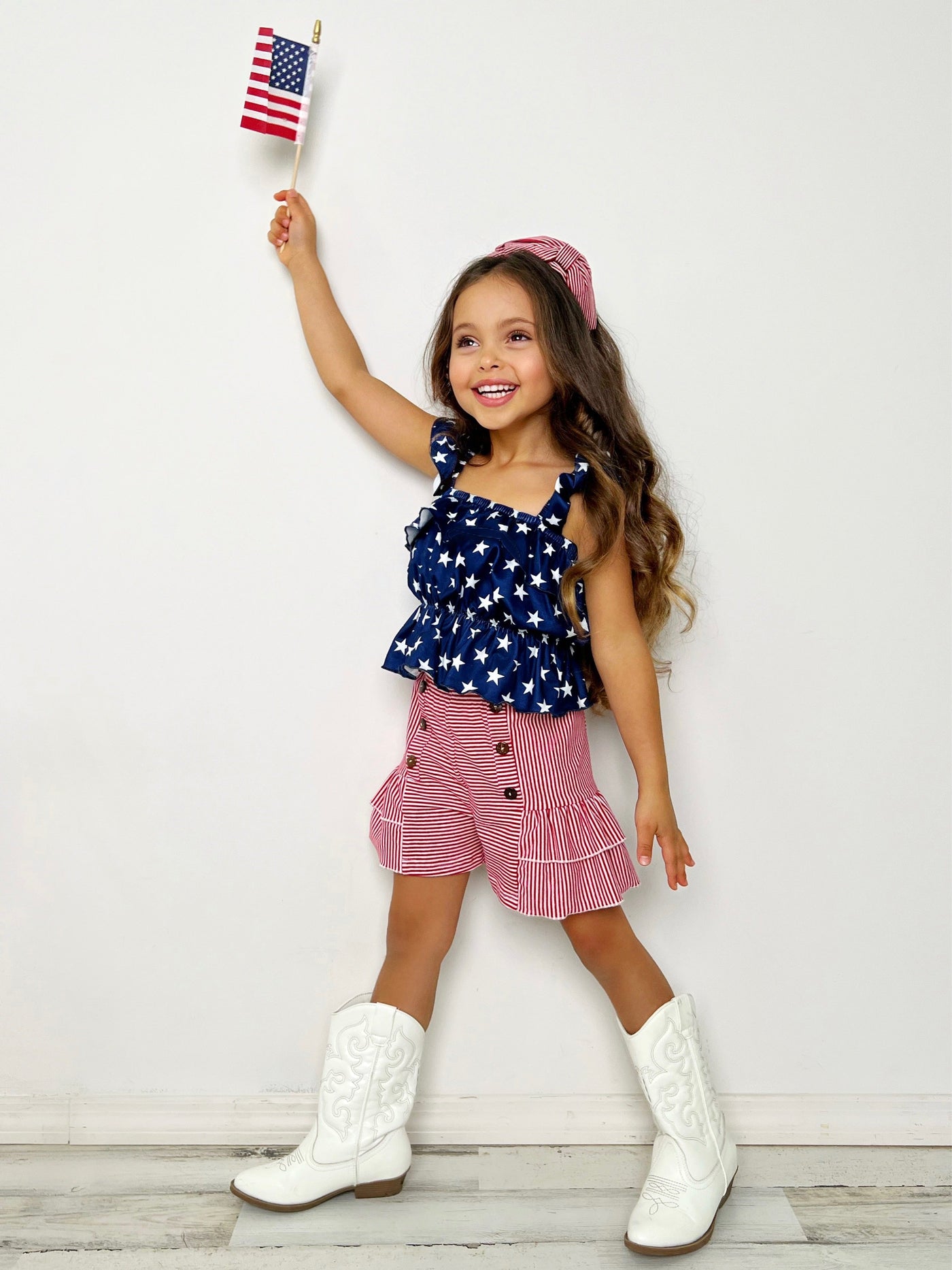 Girls 4th of July Outfits | Ruched Star Top & Striped Shorts Set