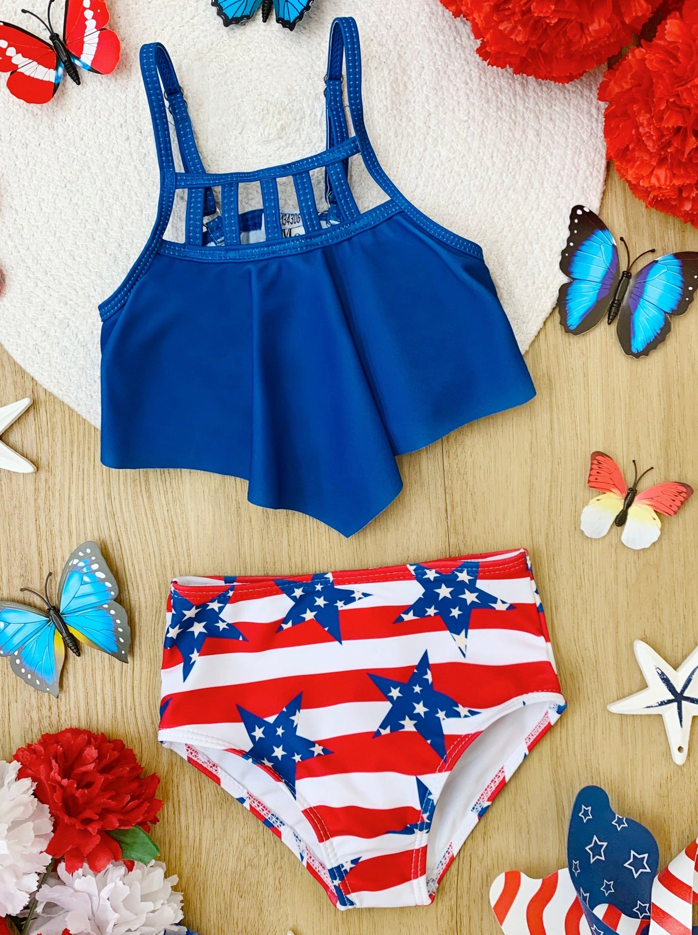 Girls American Flag Tankini Two Piece Swimsuit - Mia Belle Girls