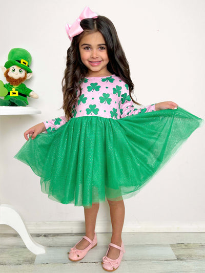 St. Patrick's Day Dress | Little Girls Clover Shimmer Tutu Dress