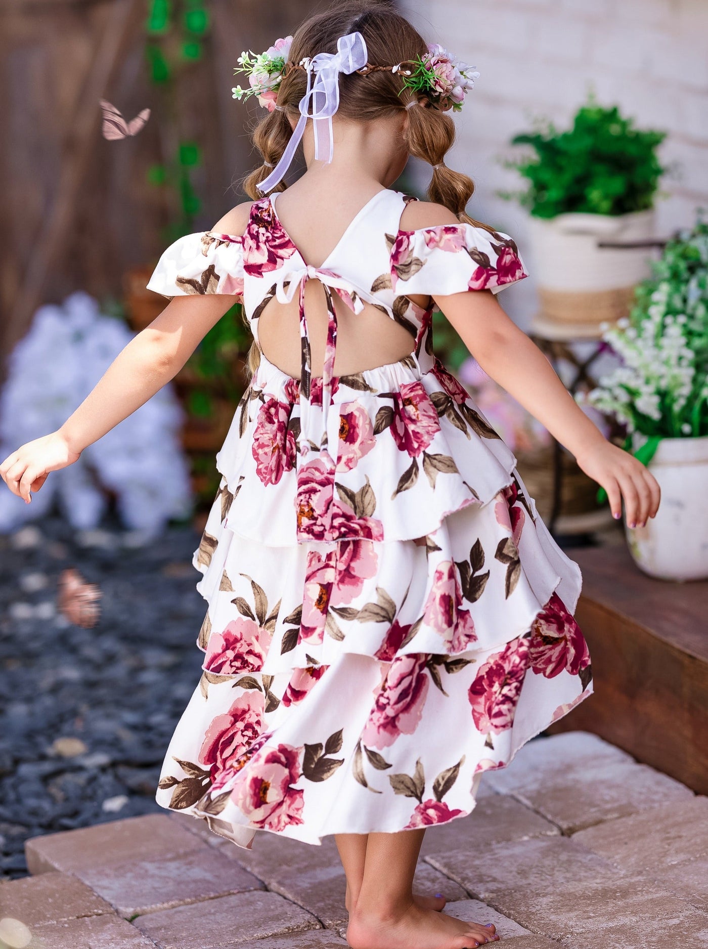 Girls Feeling Flowerful Cold Shoulder Hi Lo Dress - Mia Belle Girls