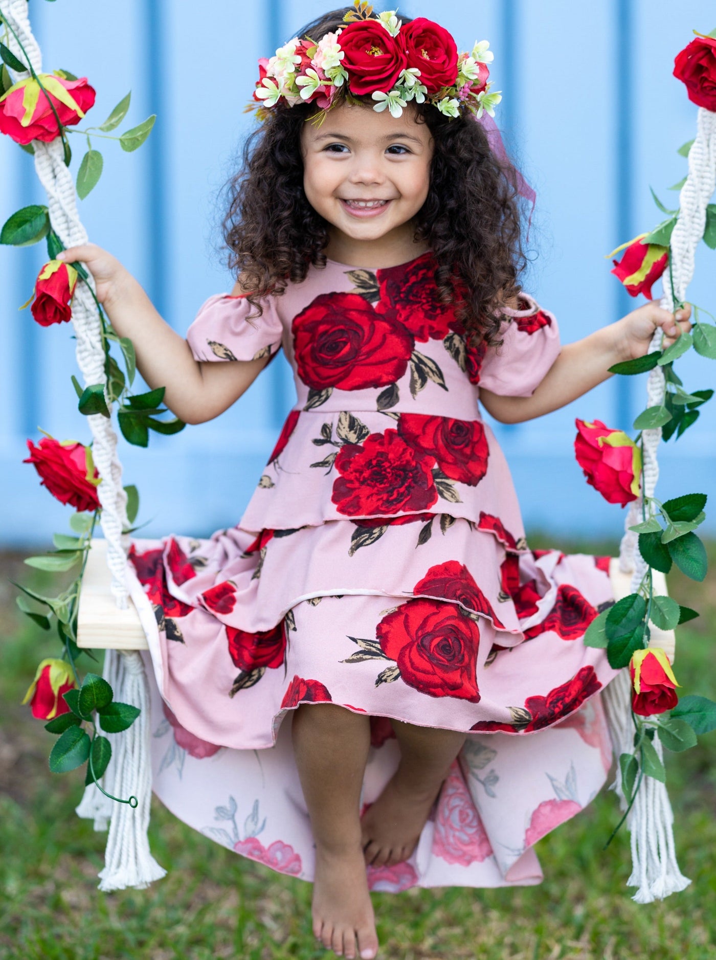 Toddler Spring Dresses | Girls Floral Open Back Tiered Hi Lo Dress