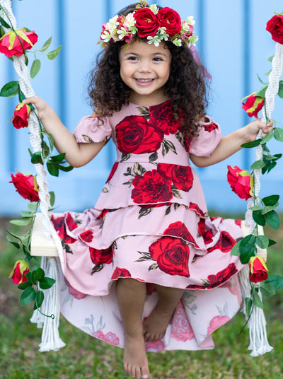 Toddler Spring Dresses | Girls Floral Open Back Tiered Hi Lo Dress