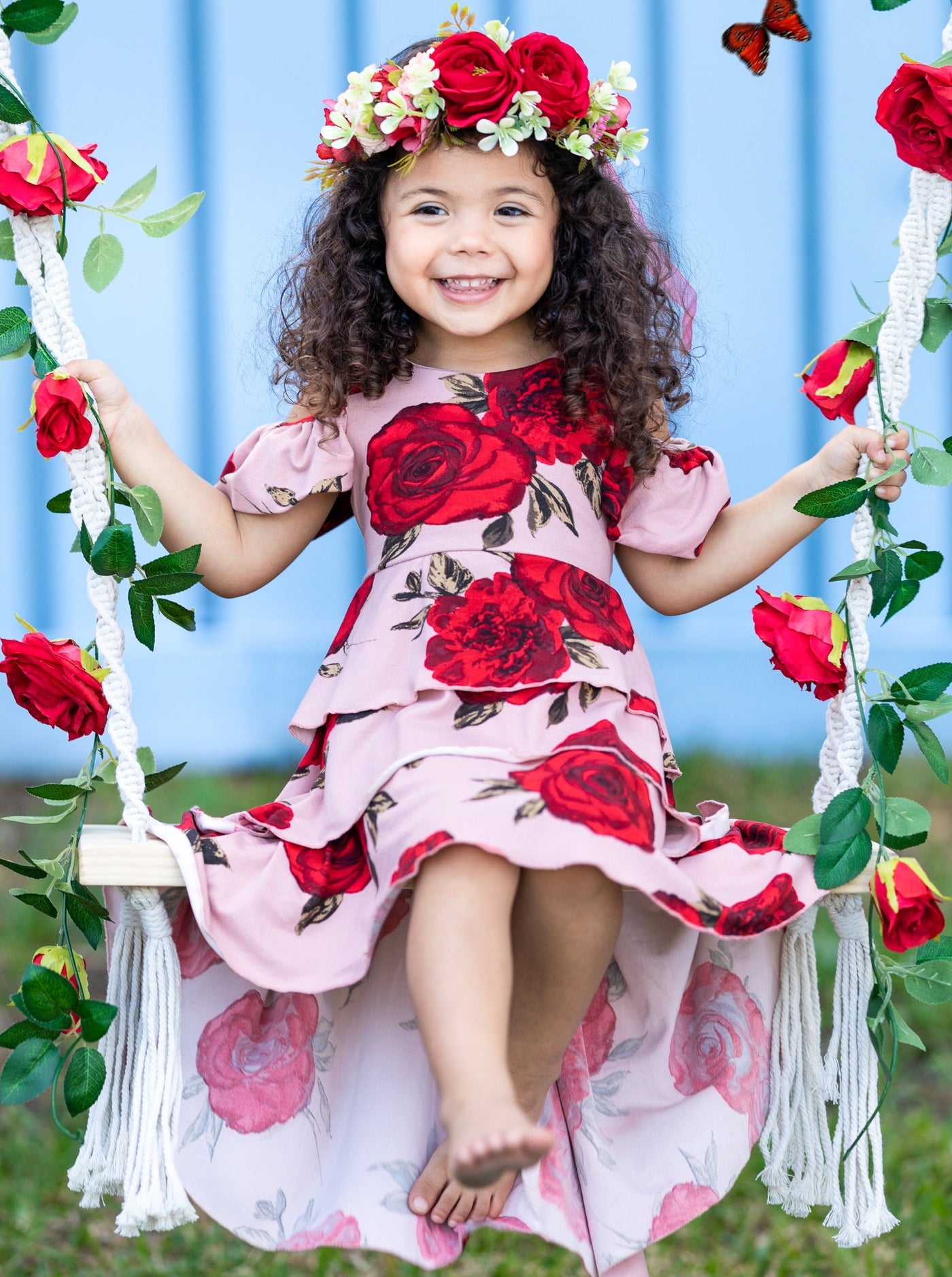 Toddler Spring Dresses | Girls Floral Open Back Tiered Hi Lo Dress