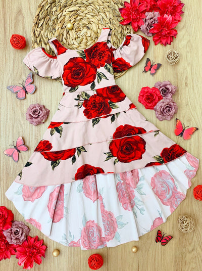 Toddler Spring Dresses | Girls Floral Open Back Tiered Hi Lo Dress