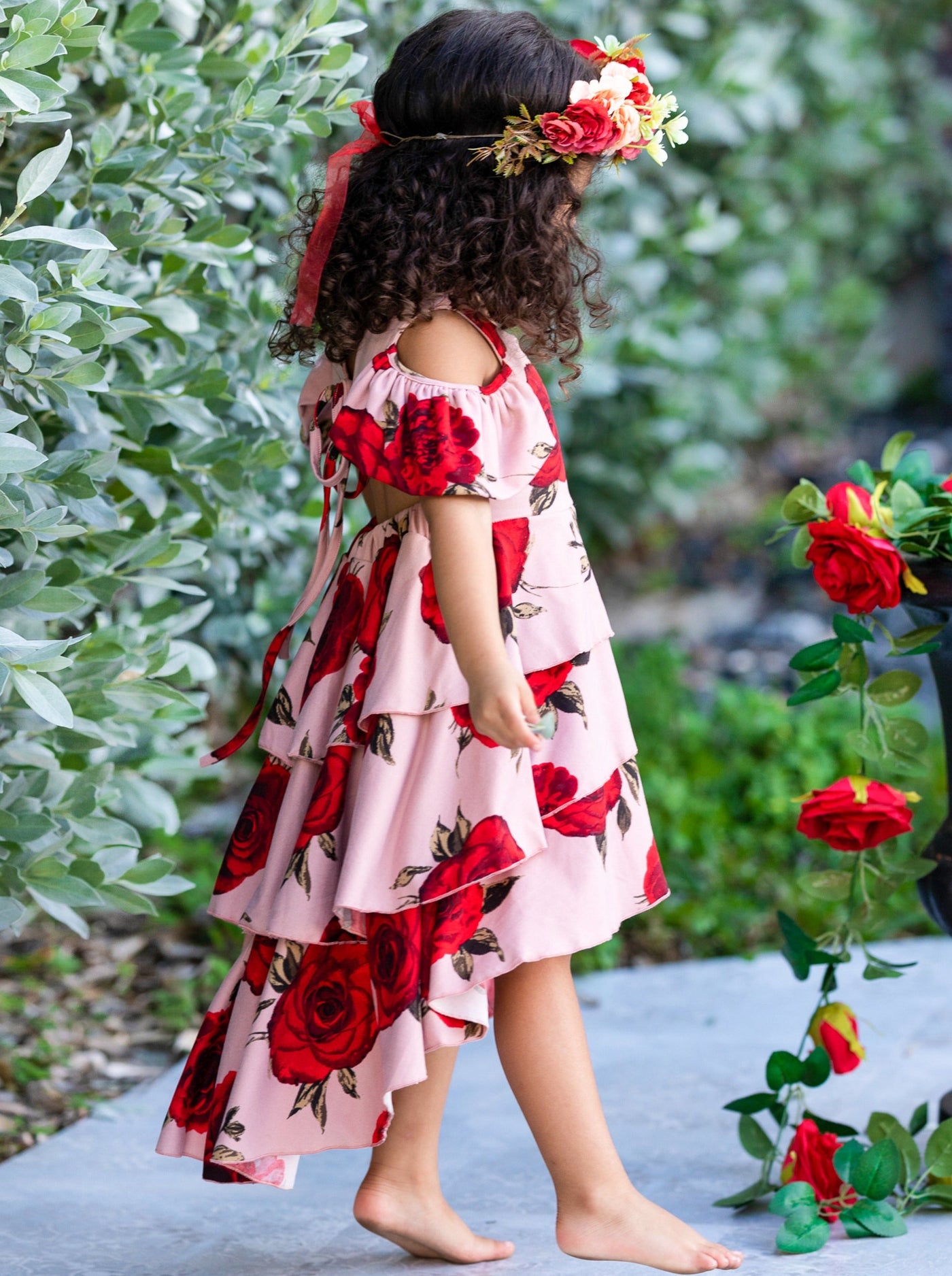 Toddler Spring Dresses | Girls Floral Open Back Tiered Hi Lo Dress
