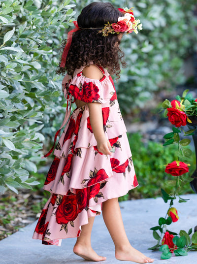 Toddler Spring Dresses | Girls Floral Open Back Tiered Hi Lo Dress