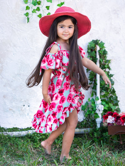 Toddler Spring Outfits | Girls Floral Cold Shoulder Romper Dress