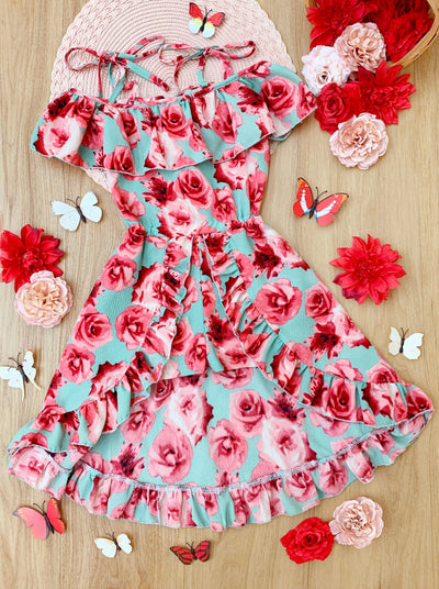 Toddler Spring Outfits | Girls Floral Cold Shoulder Romper Dress