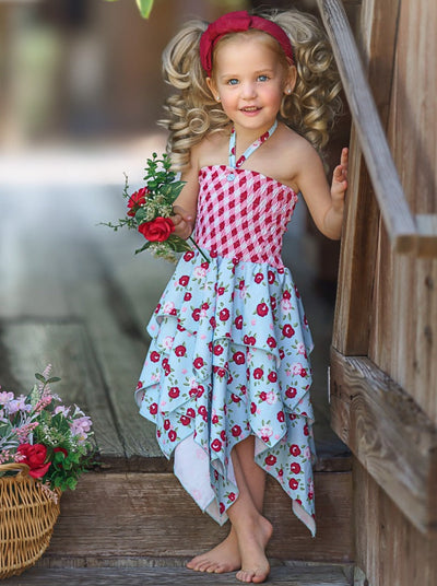 Toddler Spring Dress | Girls Halter Smocked Floral Handkerchief Dress