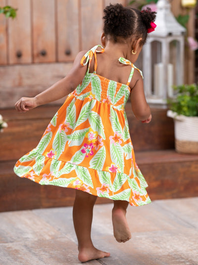 Girls Bahama Breeze Tropical Print Smocked Dress