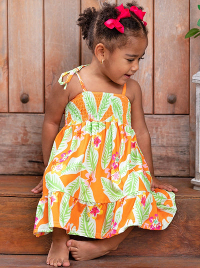 Girls Bahama Breeze Tropical Print Smocked Dress