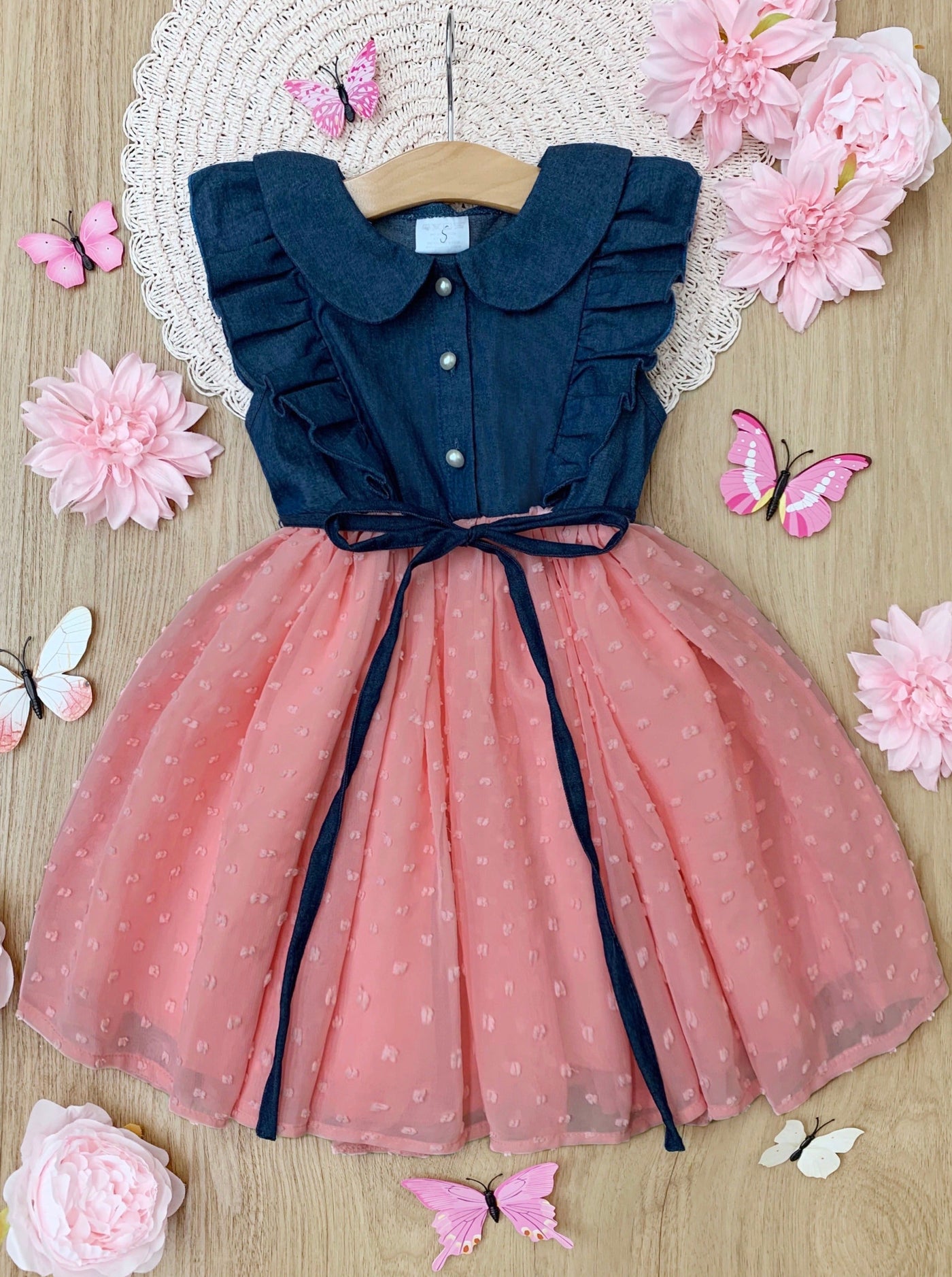 Cute Spring Toddler Outfits | Little Girls Chambray Swiss Dot Dress
