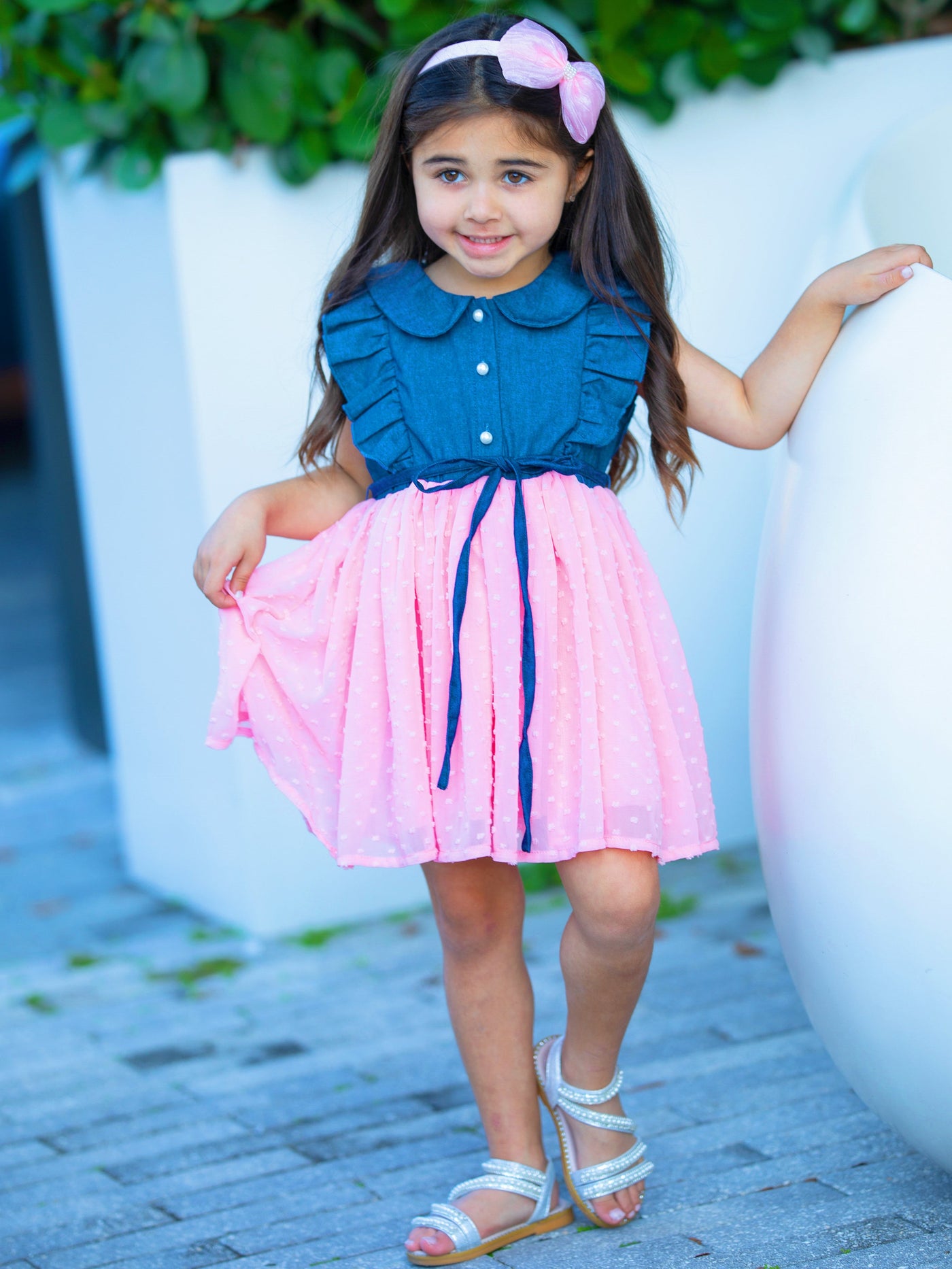 Cute Spring Toddler Outfits | Little Girls Chambray Swiss Dot Dress