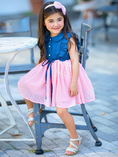 Cute Spring Toddler Outfits | Little Girls Chambray Swiss Dot Dress
