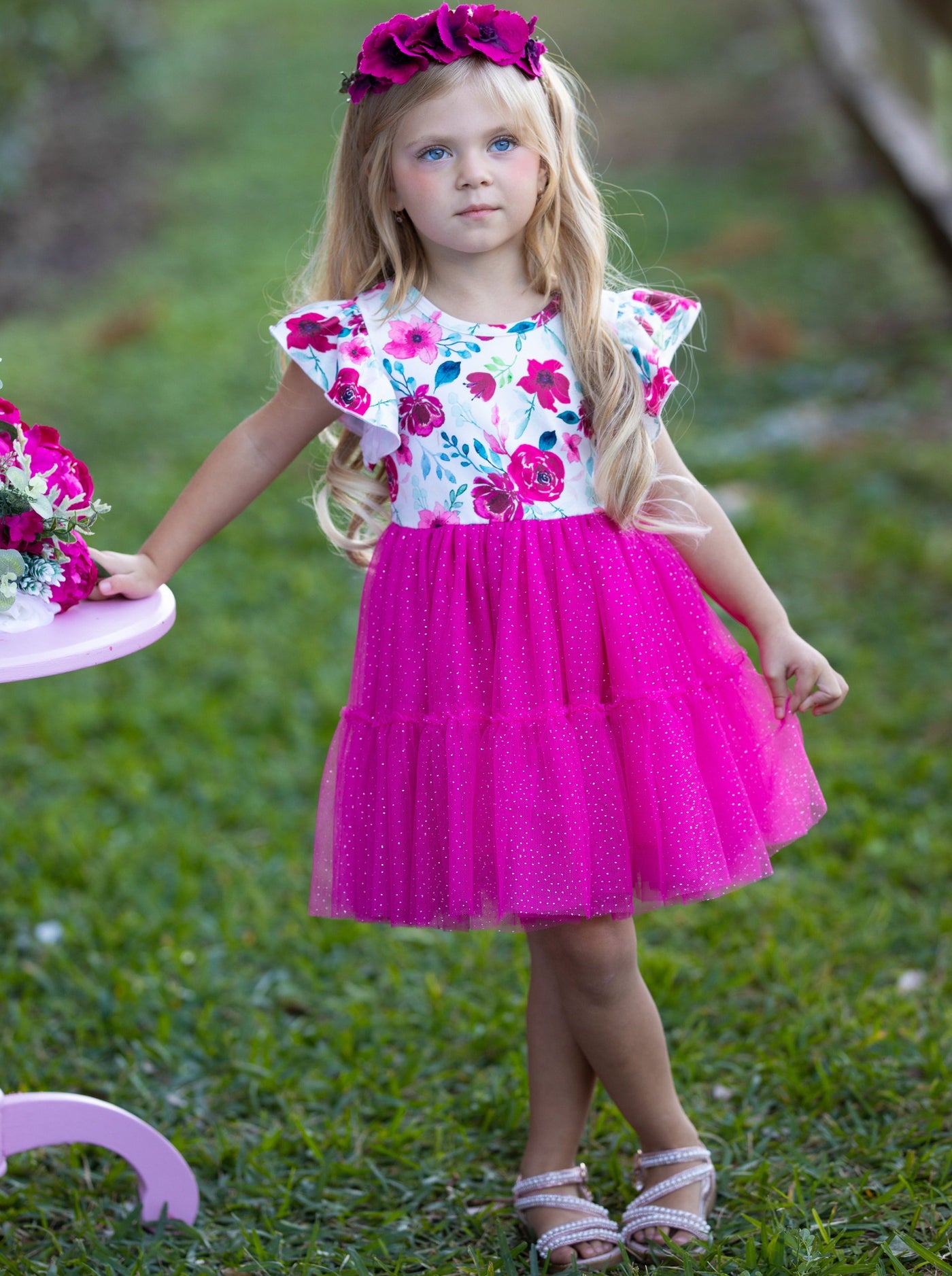 Cute Spring Toddler Outfits | Girls Ruffle Sleeve Floral Tutu Dress