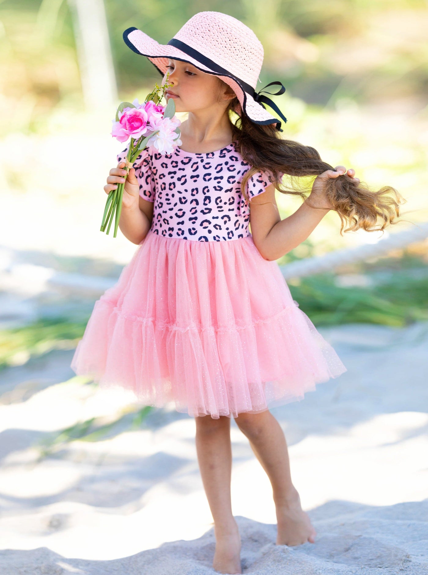 Spring Toddler Outfits | Ruffle Sleeve Pink Leopard Print Tutu Dress