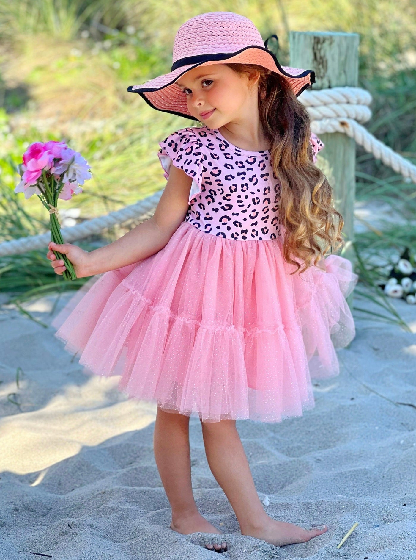 Spring Toddler Outfits | Ruffle Sleeve Pink Leopard Print Tutu Dress
