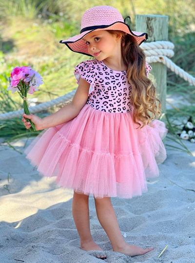 Spring Toddler Outfits | Ruffle Sleeve Pink Leopard Print Tutu Dress