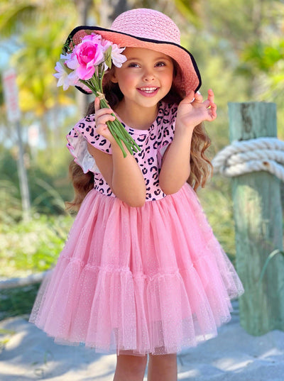 Spring Toddler Outfits | Ruffle Sleeve Pink Leopard Print Tutu Dress