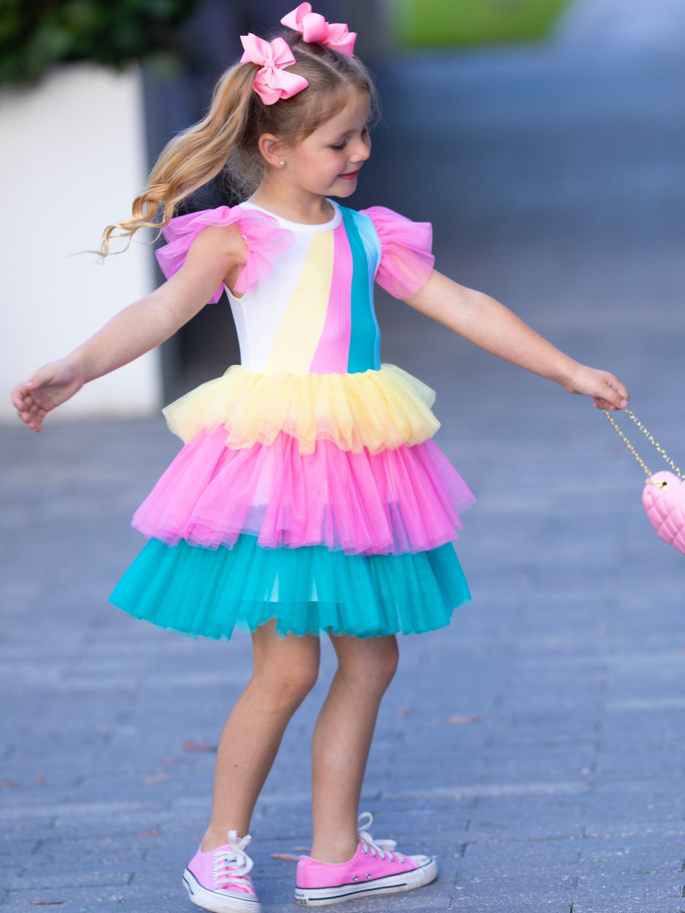 Spring Toddler Outfits | Girls Sleeveless Rainbow Ruffle Tulle Dress