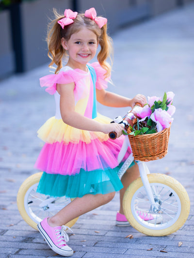 Spring Toddler Outfits | Girls Sleeveless Rainbow Ruffle Tulle Dress