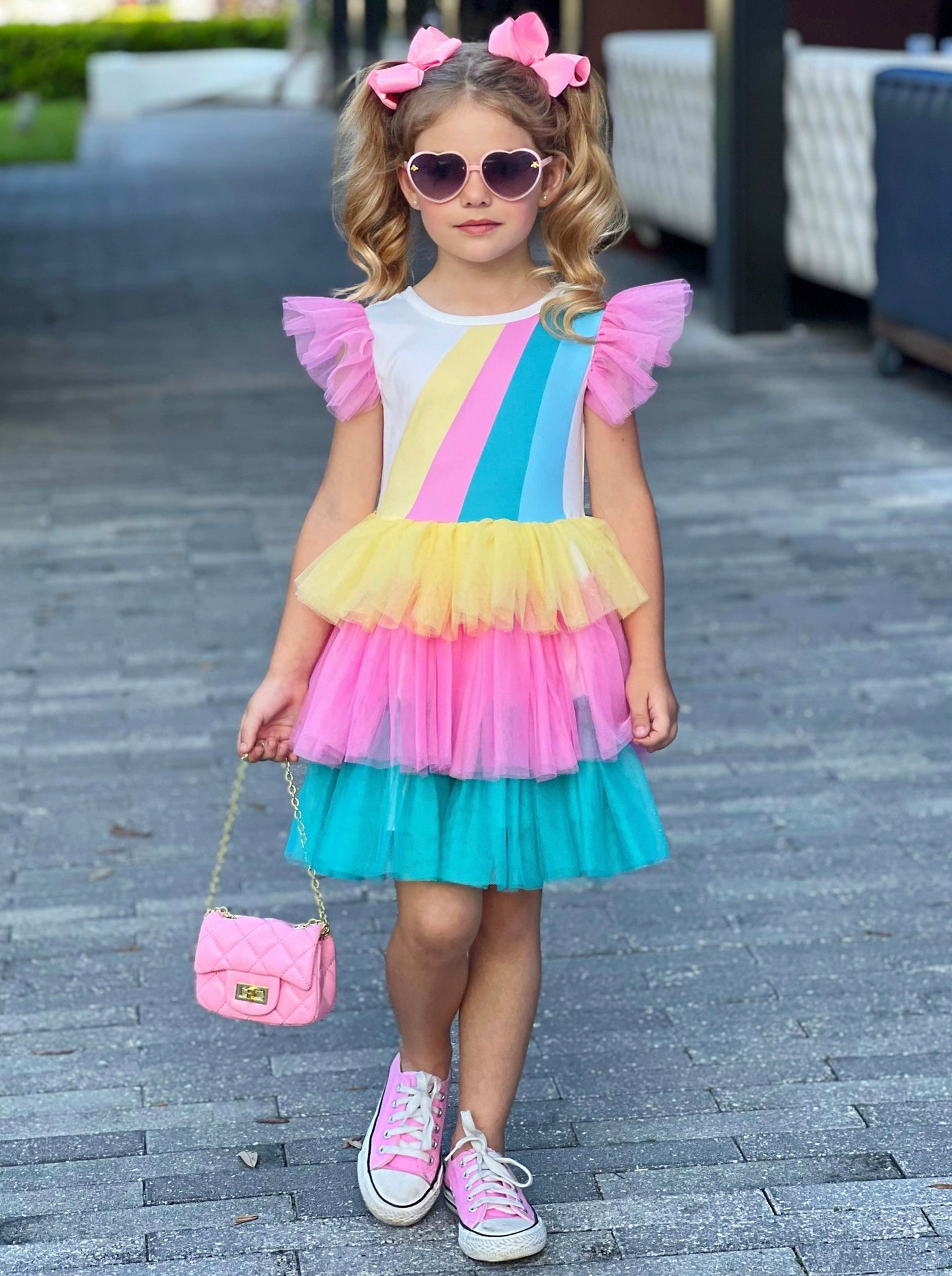 Spring Toddler Outfits | Girls Sleeveless Rainbow Ruffle Tulle Dress