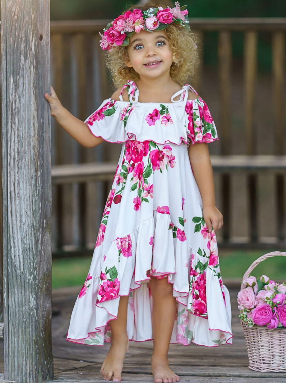 Toddler Spring Clothes | Girls Floral Cold Shoulder Hi-Lo Sundress