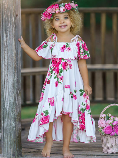 Toddler Spring Clothes | Girls Floral Cold Shoulder Hi-Lo Sundress