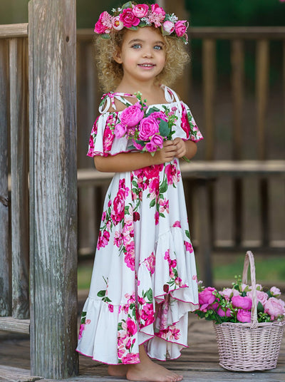 Toddler Spring Clothes | Girls Floral Cold Shoulder Hi-Lo Sundress