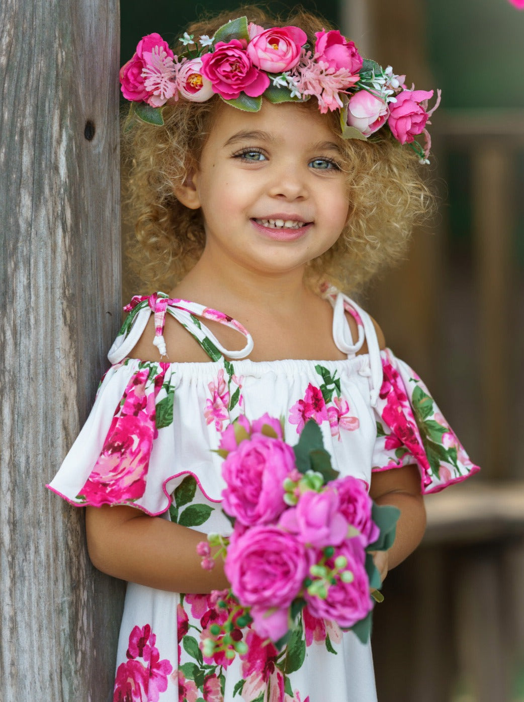 Toddler Spring Clothes | Girls Floral Cold Shoulder Hi-Lo Sundress