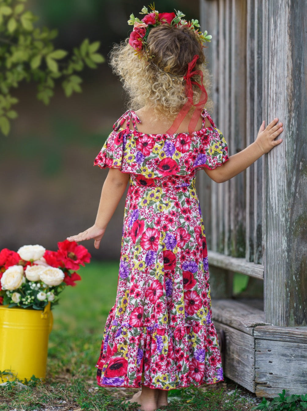 Kids Spring Clothes | Floral Ruffle Bib Cold Shoulder Hi-Lo Sundress