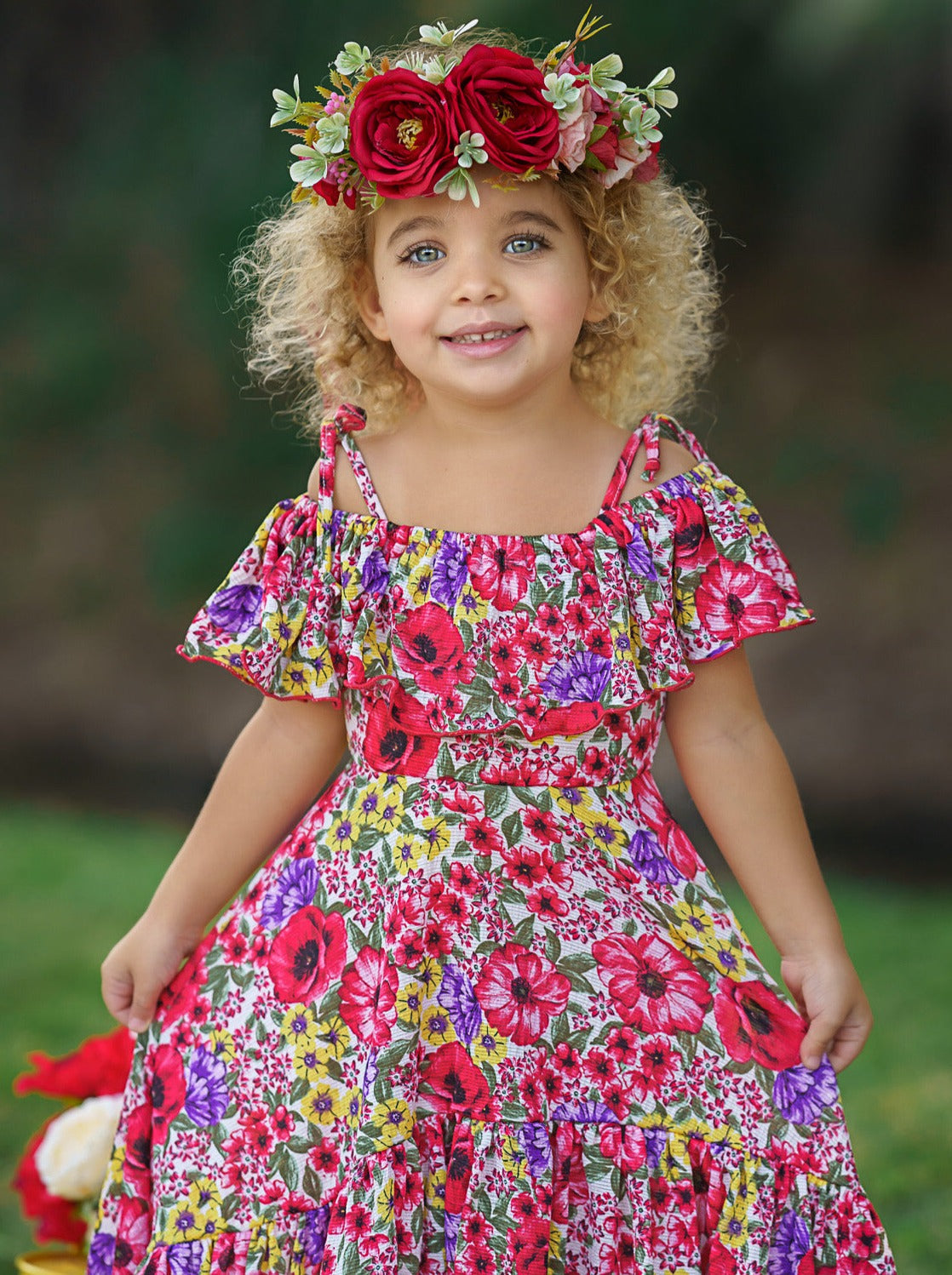 Kids Spring Clothes | Floral Ruffle Bib Cold Shoulder Hi-Lo Sundress