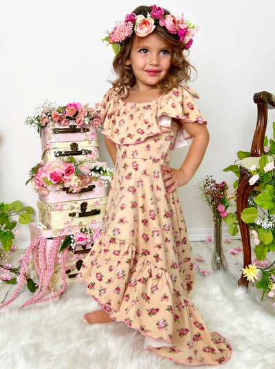 Kids Spring Clothes | Floral Ruffle Bib Cold Shoulder Hi-Lo Sundress