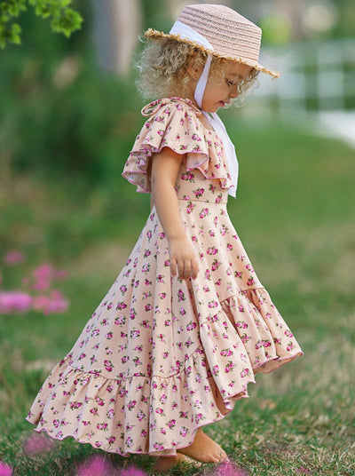 Kids Spring Clothes | Floral Ruffle Bib Cold Shoulder Hi-Lo Sundress
