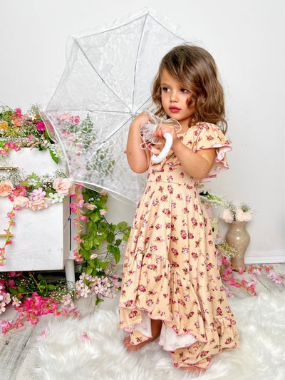 Kids Spring Clothes | Floral Ruffle Bib Cold Shoulder Hi-Lo Sundress