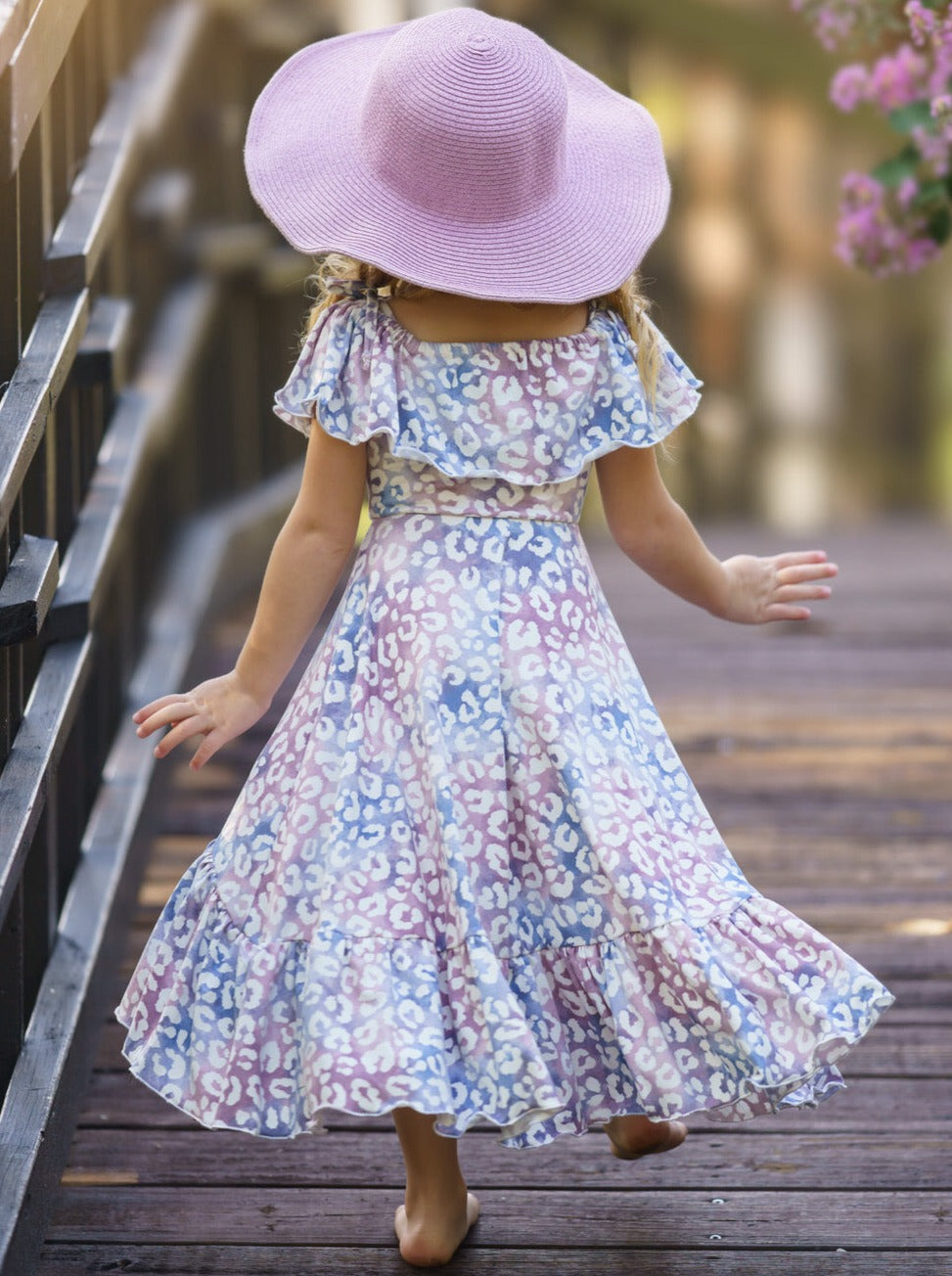 Toddler Spring Dresses | Pastel Leopard Cold Shoulder Maxi Sundress