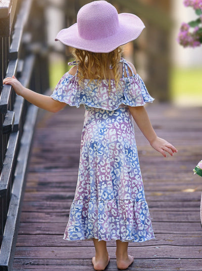 Toddler Spring Dresses | Pastel Leopard Cold Shoulder Maxi Sundress