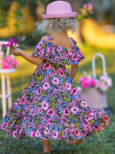 Kids Spring Clothes | Floral Ruffle Bib Cold Shoulder Hi-Lo Sundress