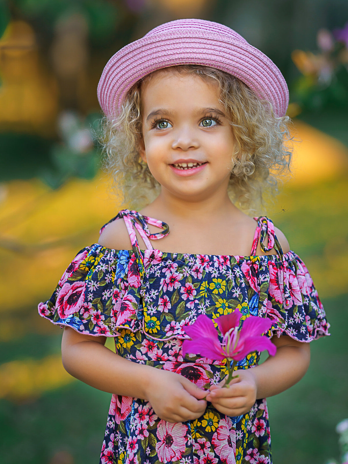 Kids Spring Clothes | Floral Ruffle Bib Cold Shoulder Hi-Lo Sundress