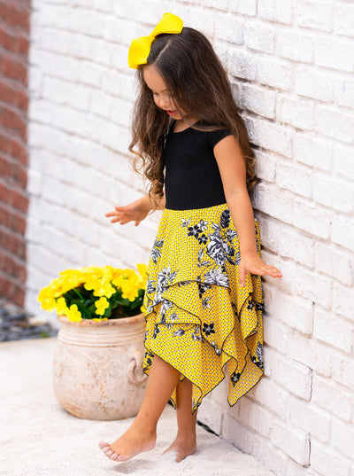 Toddler Spring Dress | Smocked Top Floral Polka Dot Handkerchief Dress