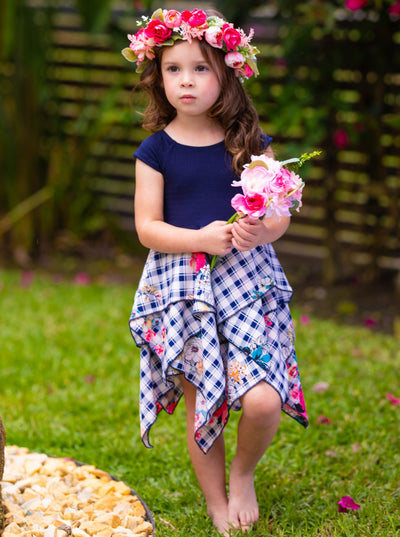 Toddler Spring Dresses | Girls Floral Plaid Smocked Handkerchief Dress